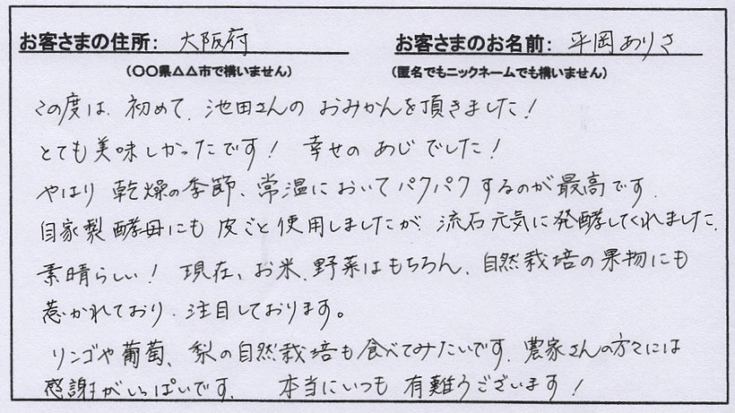 お客さまのご感想