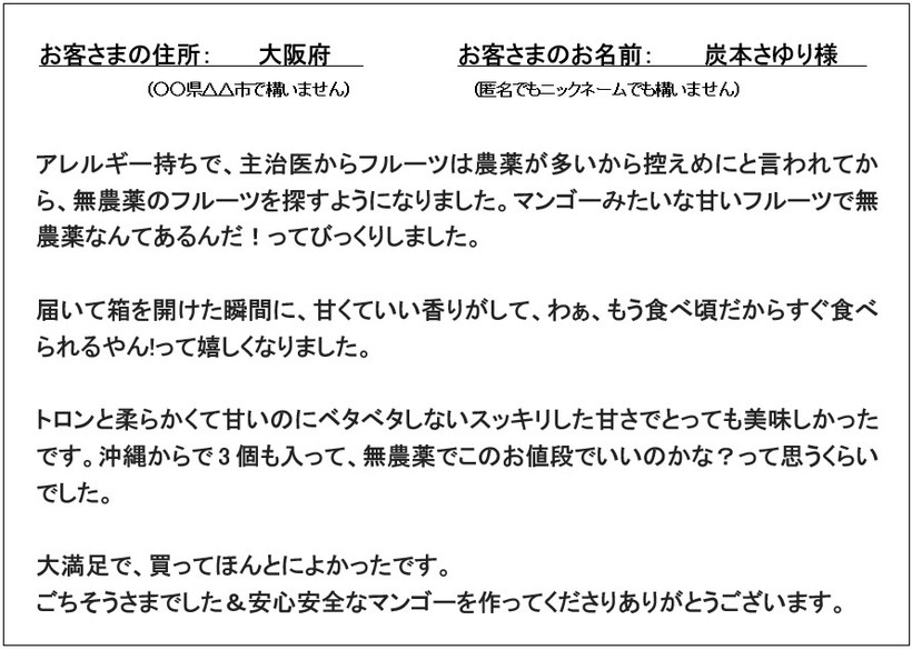 大城無農薬マンゴー感想